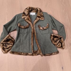 Tasha Polizzi Olive Teddy Jacket with Faux Fur Trim
